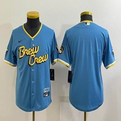 Youth Nike Milwaukee Brewers blank skyblue majestic baseball Jersey city version