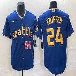 Nike Seattle Mariners #24 Ken Griffey Jr. blue majestic mlb jersey city version-BD 01