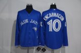 Toronto Blue Jays #10 Edwin Encarnacion blue long sleeves Majestic baseball Jersey