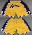 Los Angeles Lakers Kobe Bryant #8 and #24 yellow nba shorts with pocket-XD