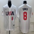 2023 World Cup #8 Trea Turner white USA majestic baseball jerseys 08