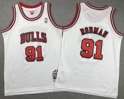 Youth Chicago Bulls #91 Dennis Rodman white Throwback nba basketball jerseys -XD