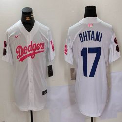 Nike Los Angeles Dodgers #17 Shohei Ohtani white pink majestic baseball jerseys Joint Name