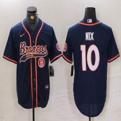 Denver Broncos #10 Bo Nix blue baseball jerseys Joint name-BD 02