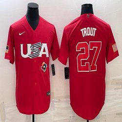 2023 World Cup #27 Mike Trout red USA majestic baseball jerseys 10