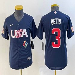 Women 2023 World Cup #3 Mookie Betts blue USA majestic baseball jerseys 02