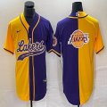 Nike NBA Los Angeles Lakers purple and yellow splits baseball jerseys Joint name-BD 05