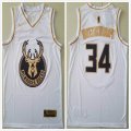 Milwaukee Bucks 34# Giannis Antetokounmpo white gold nba jerseys