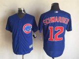 Chicago Cubs #12 Kyle Schwarber blue majestic baseball jersey