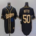 Dodgers #50 Mookie Betts black gold fashion majestic baseball Jersey-BD 02