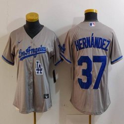 Women Nike Los Angeles Dodgers #37 Enrique Hernandez gray majestic baseball jerseys 05