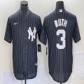 Nike New York Yankees #3 Babe Ruth black throwback majestic baseball Jersey