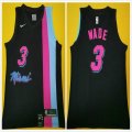 Nike Miami Heat #3 Dwyane Wade black pink skyblue nba basketball jerseys-HL