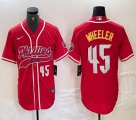 Nike Philadelphia Phillies #45 Zack Wheeler red majestic baseball jersey Joint name-BD 02