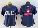 Women Nike Cleveland Indians blank blue majestic baseball jersey-BD 04