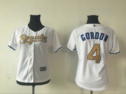 women Kansas City Royals Alex Gordon 4# White gold baseball jersey