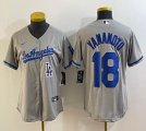 Youth Nike Los Angeles Dodgers #18 Yoshinobu Yamamoto gray majestic baseball jerseys 09