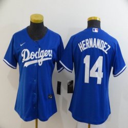 Women Los Angeles Dodgers #14 Enrique Hernandez blue majestic baseball jersey