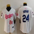 Women Nike Los Angeles Dodgers #24 Kobe Bryant white pink fashion MLB baseball Jersey-Joint name-BD 01