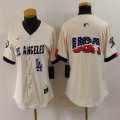 Women Nike Los Angeles Dodgers blank beige fashion MLB baseball Jersey 03