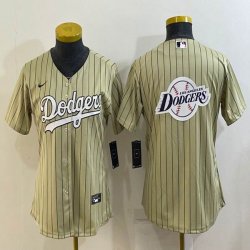 Women Los Angeles Dodgers blank beige majestic baseball Jerseys-BD 04