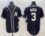 Nike New York Yankees #3 Babe Ruth black majestic baseball Jersey Joint name