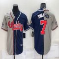 Nike Atlanta Braves #7 Dansby Swanson blue gray Split majestic baseball jersey