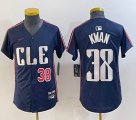 Youth Nike Cleveland Indians #38 Steven Kwan blue majestic baseball jersey -BD 02