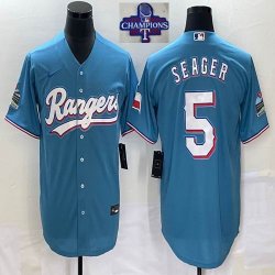 2023 Champions Nike Texas Rangers #5 Corey Seager skyblue majestic baseball jerseys -BD