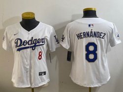 Women Nike Los Angeles Dodgers #8 Enrique Hernandez white gold majestic baseball jerseys