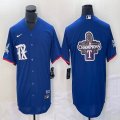 Nike Texas Rangers blank blue majestic baseball jerseys Champions patch