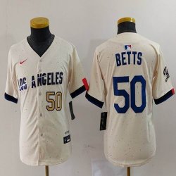 Youth Nike Los Angeles Dodgers #50 Mookie Betts beige fashion majestic baseball Jerseys-BD 01