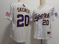 LSU Tigers #20 Paul Skenes baseball white college football jerseys