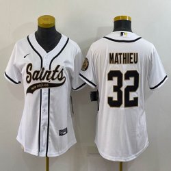 Youth Nike New Orleans Saints #32 Tyrann Mathieu white baseball jerseys Joint name-BD