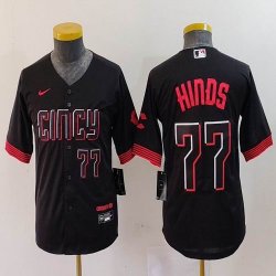 Youth Nike Cincinnati Reds #77 Hinds black majestic baseball jerseys city version 01