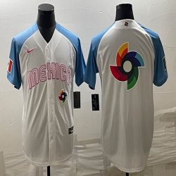 2023 World Cup Mexico blank white skyblue majestic baseball jerseys 05