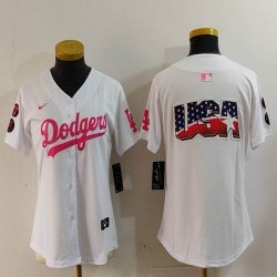 Women Nike Los Angeles Dodgers white pink fashion MLB baseball Jersey-Joint name-BD 02