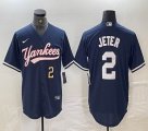 Nike New York Yankees #2 Derek Jeter blue MLB baseball Jersey Joint name 01