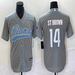 Nike Detroit Lions #14 Amon-Ra St. Brown gray baseball jerseys Joint name-BD