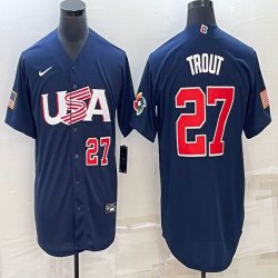 2023 World Cup #27 Mike Trout blue USA majestic baseball jerseys 03