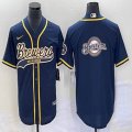 Nike Milwaukee Brewers blank blue majestic baseball jersey Joint name-BD 01