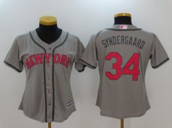 Women New York Mets 34# Noah Syndergaard gray Road Mothers Day Flex Base Jersey