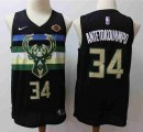 Nike Milwaukee Bucks 34# Giannis Antetokounmpo Black gold basketball jersey -S8