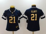 Women Dallas Cowboys #21 Ezekiel Elliott blue gold nike Color Rush Limited Jersey