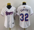 Youth Nike Texas Rangers #32 Evan Carter white majestic baseball jerseys Champion patch-BD