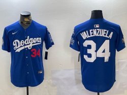 2024 World Series Los Angeles Dodgers #34 Fernando Valenzuela blue majestic baseball Jersey