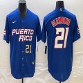 Puerto Rico Baseball #21 Roberto Clemente blue 2023 World Baseball Classic Replica Player Jersey 01