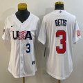 Women 2023 World Cup #3 Mookie Betts white USA majestic baseball jerseys 02