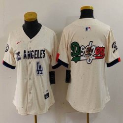 Women Nike Los Angeles Dodgers blank beige fashion MLB baseball Jersey 05