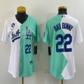 Women Nike Los Angeles Dodgers #22 Bad Bunny green white splits majestic baseball Jerseys-BD 01